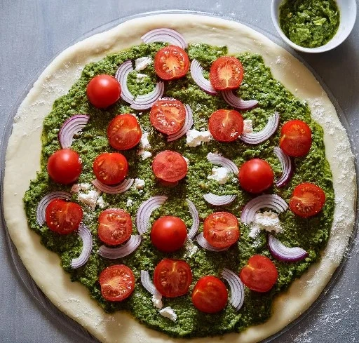 chimichurri tomato pizza