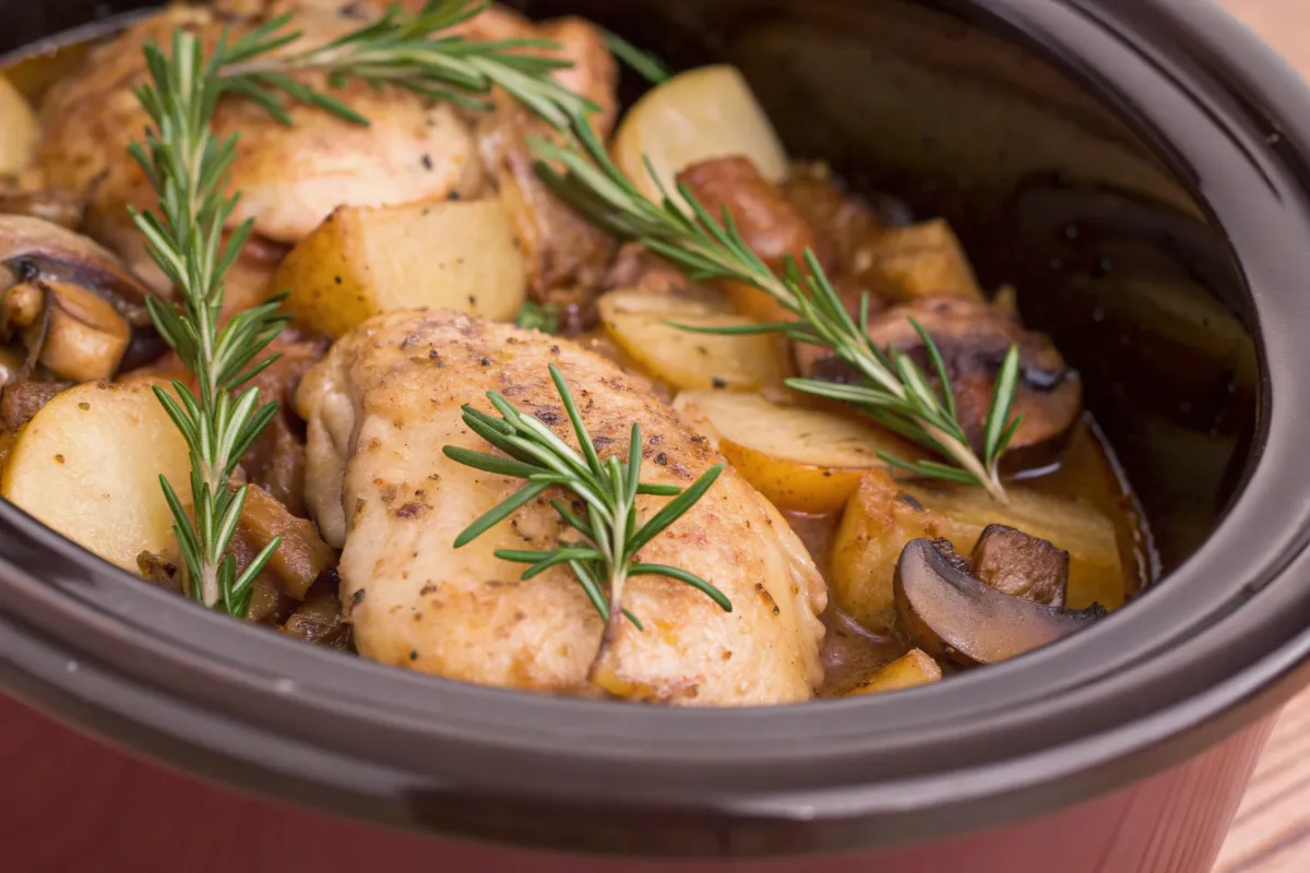 Easy Chicken Mushroom Potatoes Rosemary Crock Pot Recipe