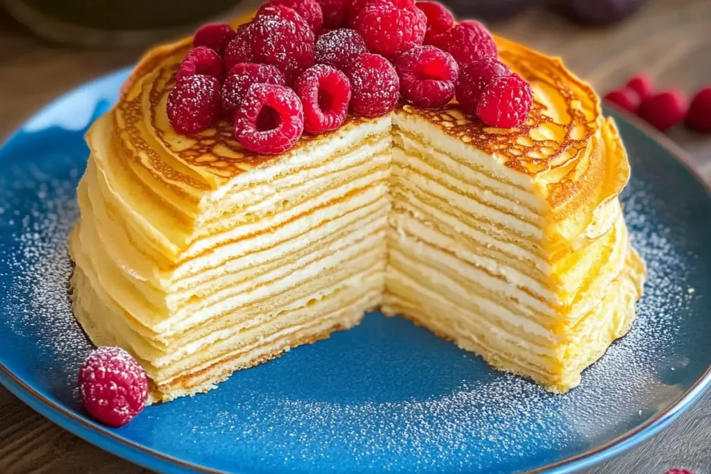Crepe Cake Recipe - Serving with powdered sugar