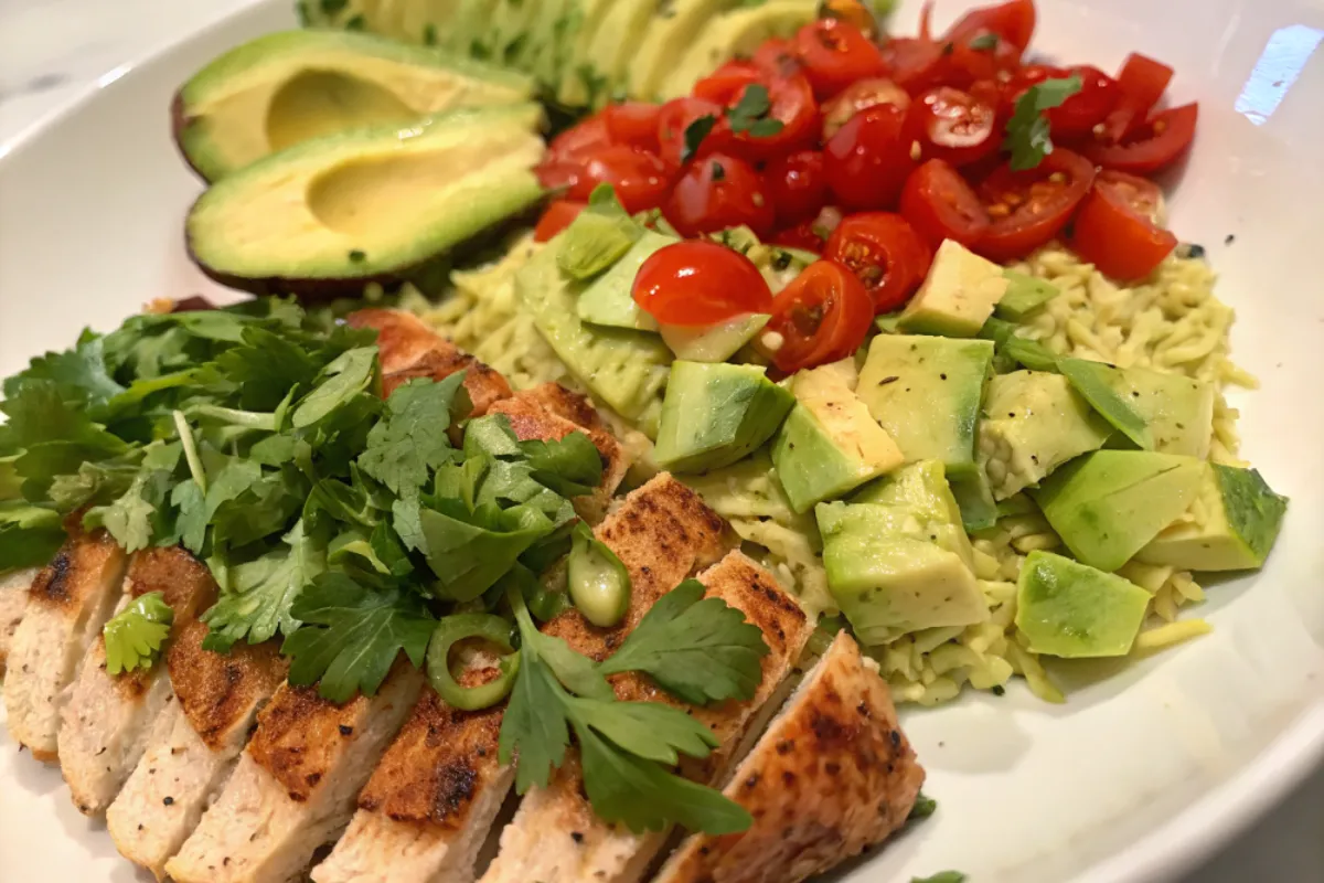 Grilled Chicken Orzo Salad with Avocado