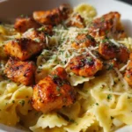 garlic butter chicken bites with creamy parmesan pasta