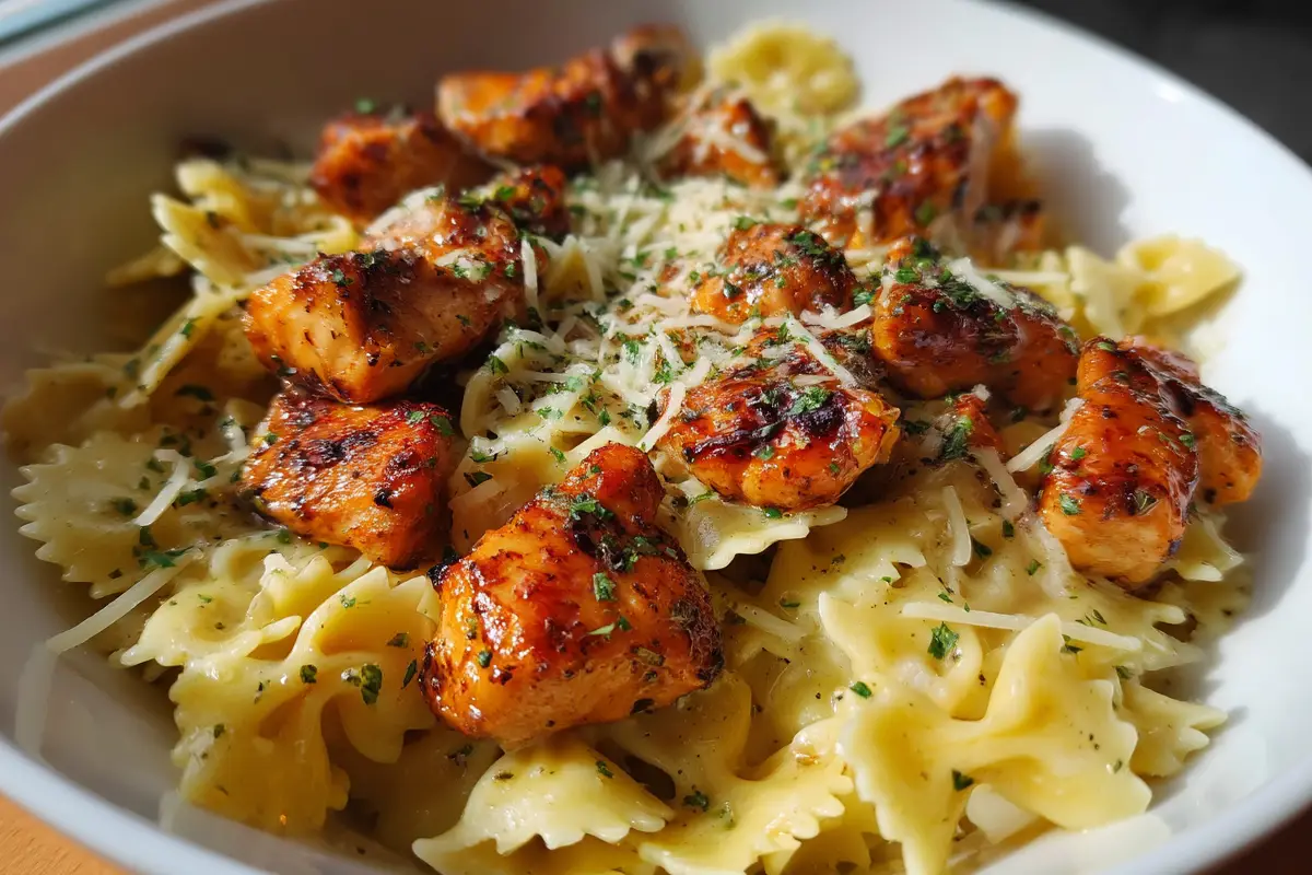 Garlic Butter Chicken Bites With Creamy Parmesan Pasta