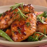Pepper Jelly Glazed Chicken with vegetables on a plate