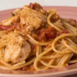 crockpot chicken spaghetti recipe slow cooker on a plate