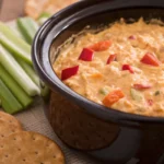 Crockpot Buffalo Chicken Dip creamy and cheesy in pot