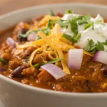 pumpkin chili recipe with cheese on top in a bowl