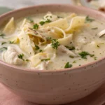 Chicken Lasagna Soup white and creamy in a bowl