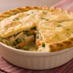 Chicken pot pie with vegetables and crust