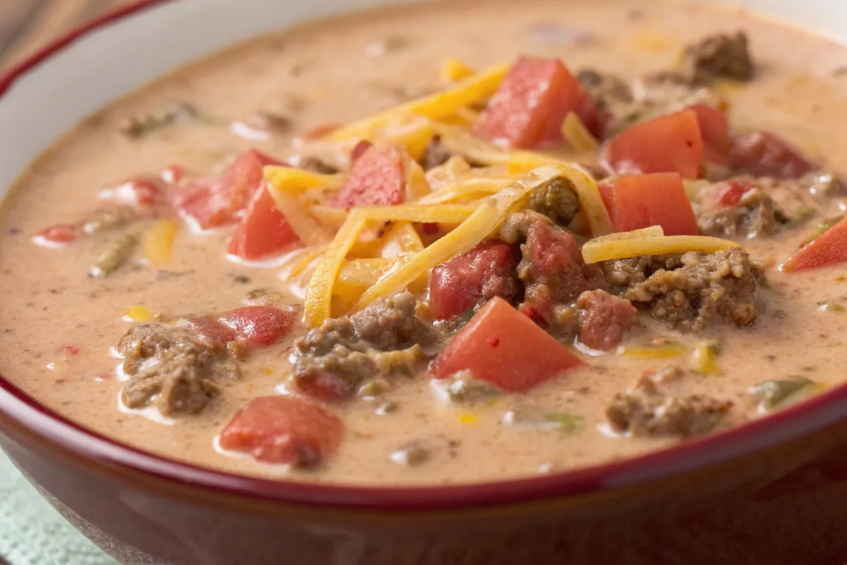 Crockpot Cheeseburger Soup recipes in bowl