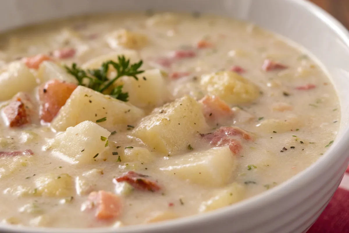 Hash Brown Potato Soup creamy in bowl