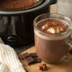 crockpot hot chocolate in a glass with marshmallow