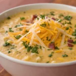 hash brown potato soup creamy with cheese in bowl