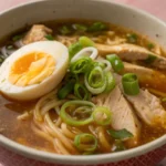 homemade ramen with chicken and egg in a bowl