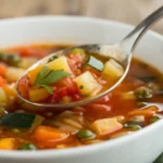 vegetable soup with carrots and potato broth in a bowl