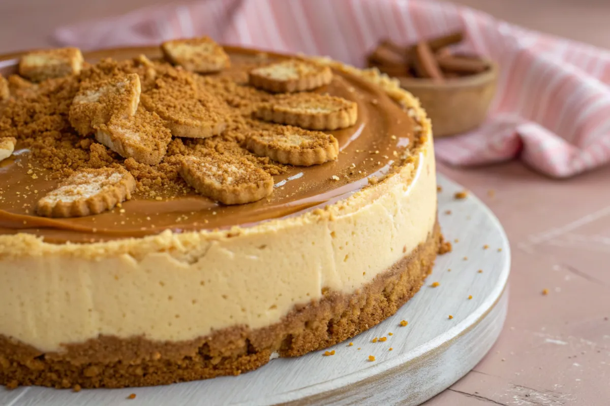 biscoff cheesecake creamy on a plate