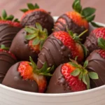 chocolate covered strawberries arranged in a bowl