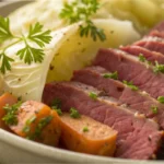 corned beef and cabbage and carrots on a plate