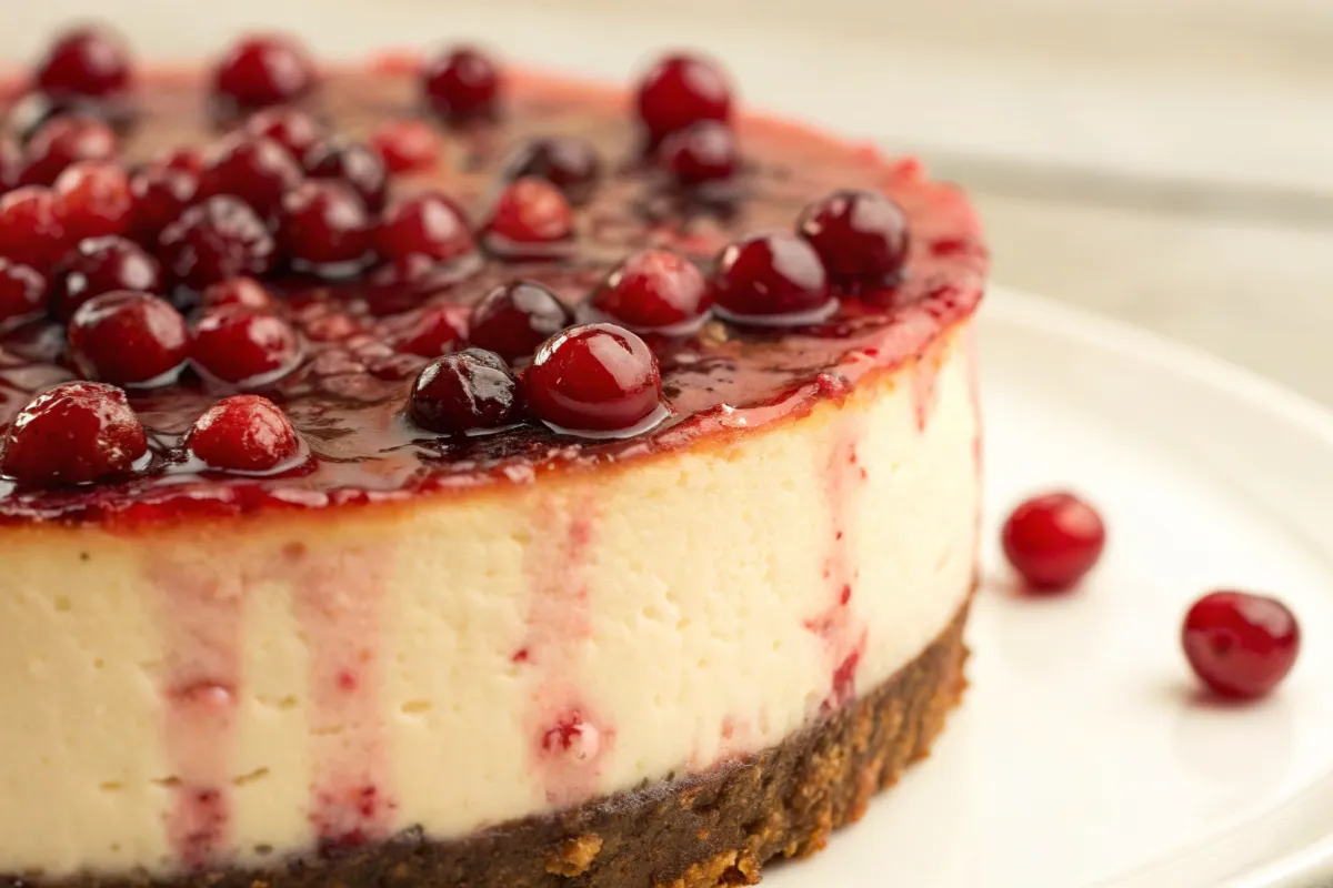 Easy No Crack Cranberry Cheesecake with Spiced Crust