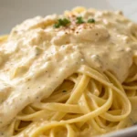 Cottage cheese Alfredo sauce blended until smooth and creamy served over pasta as a healthy cottage cheese pasta sauce.