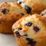 Cottage cheese blueberry muffins baked until golden with juicy blueberries shown as a healthy cottage cheese breakfast recipe.