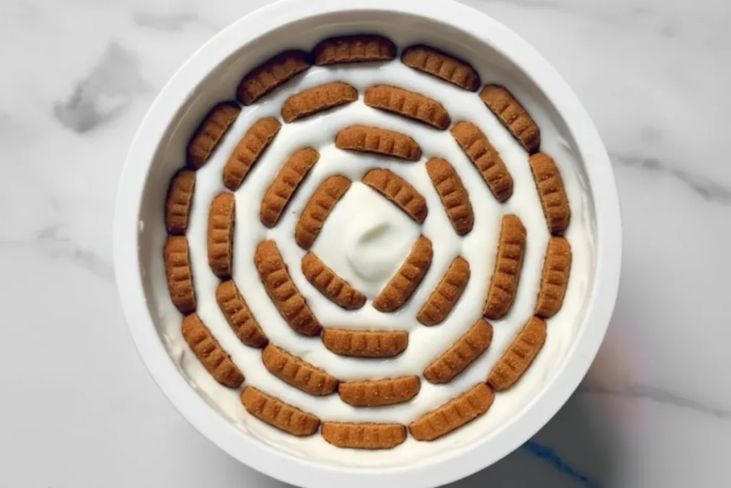 Viral Japanese cheesecake with lotus biscuits and creamy yogurt on pot