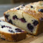 Blueberry cream cheese loaf with a golden crust and creamy blueberry filling, perfect as a blueberry cream cheese dessert or blueberry loaf bread.