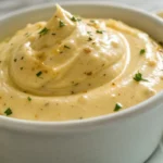 Garlic aioli recipe shown as a creamy garlic aioli sauce served in a small bowl perfect for dipping spreading or drizzling.