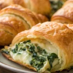 Spinach artichoke stuffed croissants baked until golden with a creamy savory filling inside each flaky pastry.