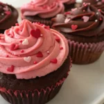 Valentine cupcakes with pink frosting and decorative toppings shown as cute gourmet cupcakes with a festive aesthetic.