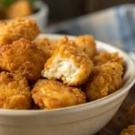 Golden crispy popcorn chicken bites made from tender chicken breast, served as flavorful chicken snacks with dipping sauces, perfect for buffalo or bbq style appetizers