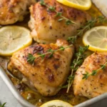 Lemon Herb Roasted Chicken Thighs baked until golden with herbs and lemon slices, served as a flavorful lemon garlic chicken dish with crispy skin and juicy meat.
