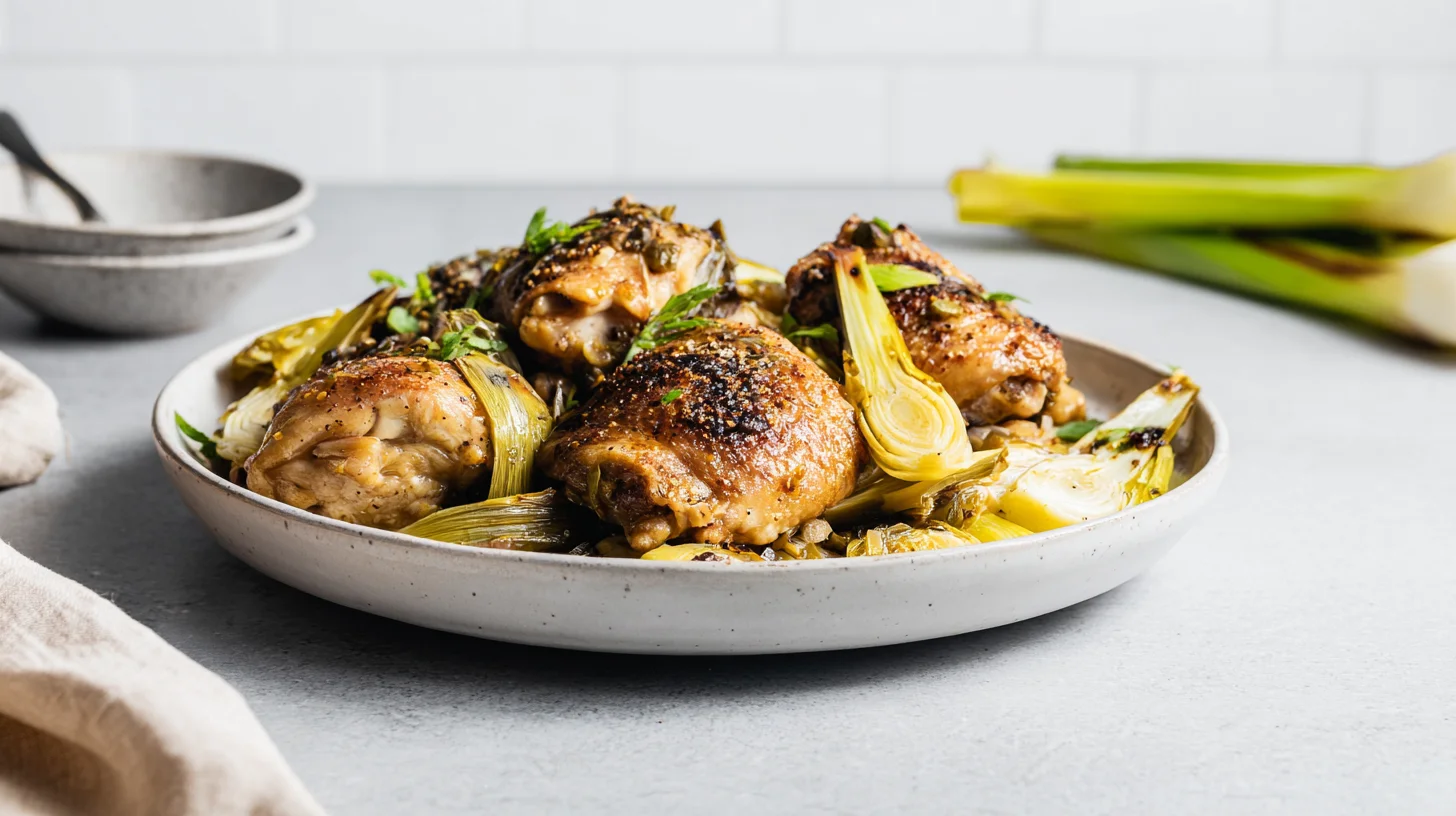 Garlic & Onion Roasted Chicken Thighs with Leeks