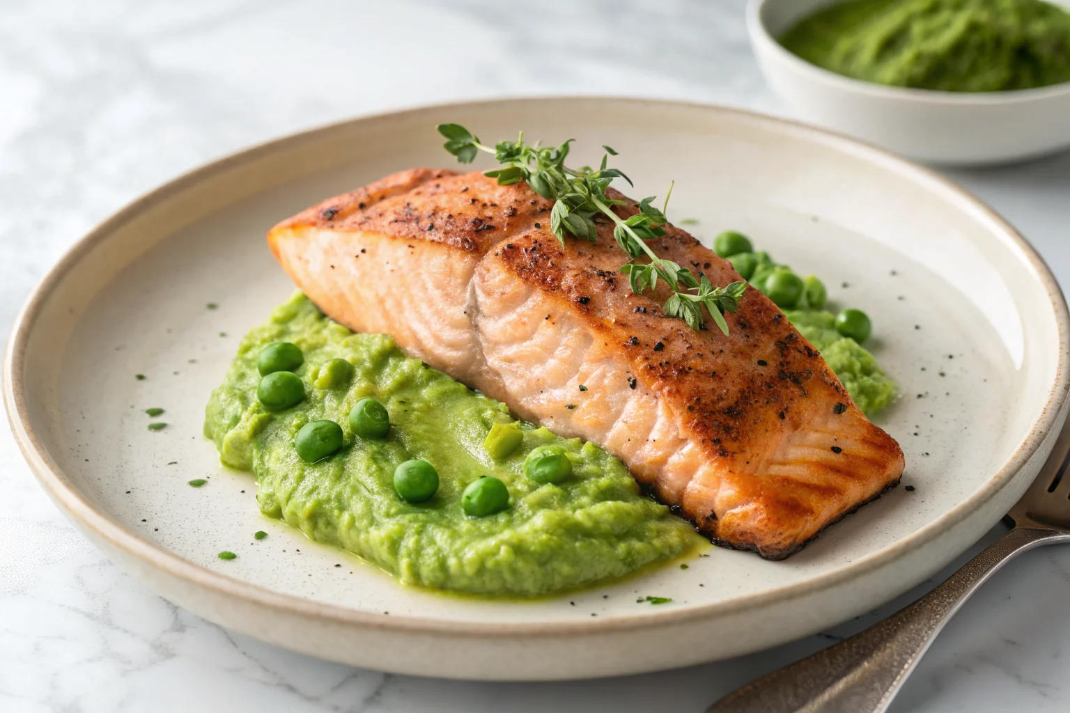 Pan-Seared Salmon with Pea Purée