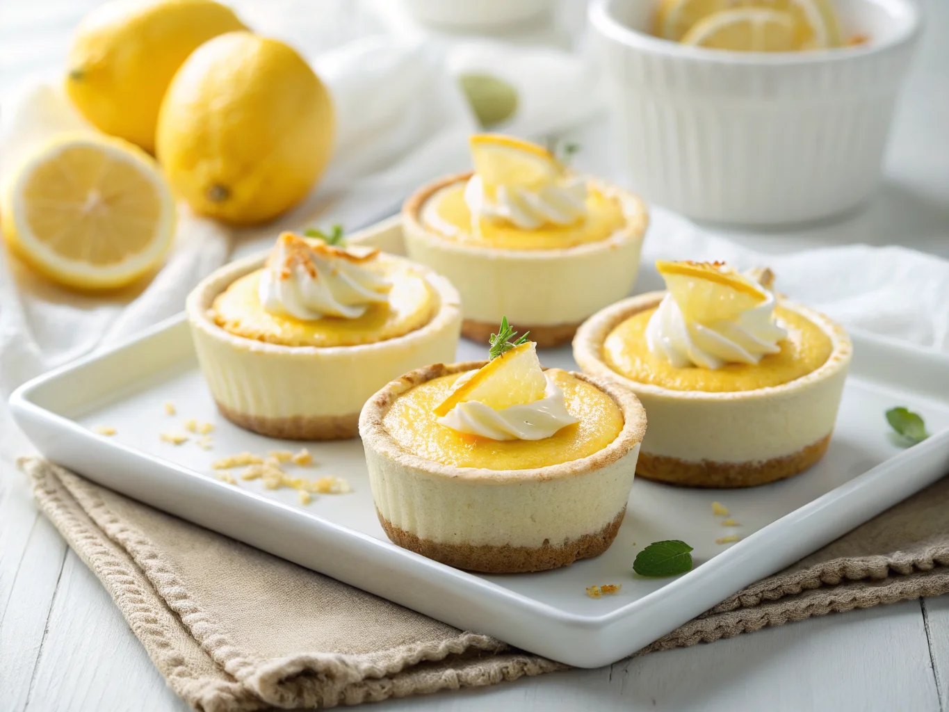 Mini Lemon Cheesecakes with Tangy Curd Topping and Graham Crust
