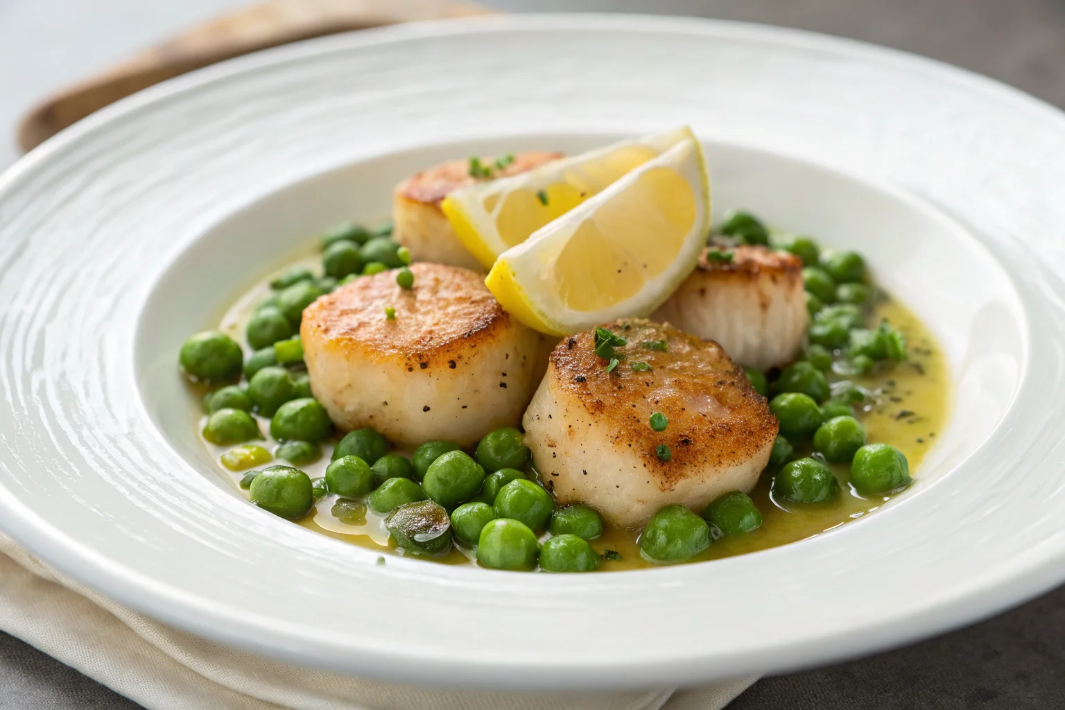 Lemon Butter Scallops with Spring Peas