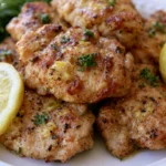 Boneless chicken thighs recipe showing perfectly browned, juicy chicken thighs on a white plate with fresh herbs