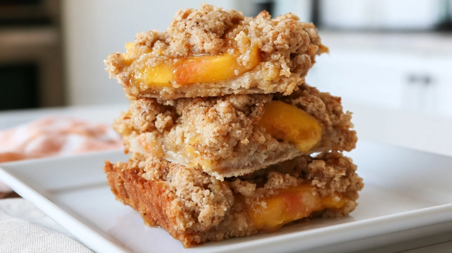 Peach Crumb Bars with Buttery Oat Topping and Never Soggy!