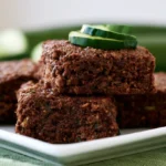 Zucchini brownies plated with a fudgy texture and rich chocolate color