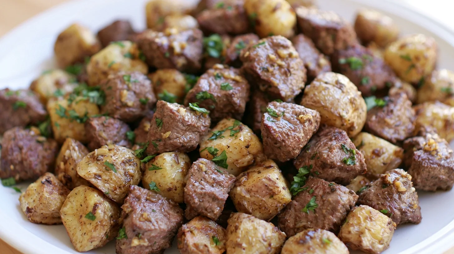 Garlic Steak Bites and Potatoes Recipe in One Skillet