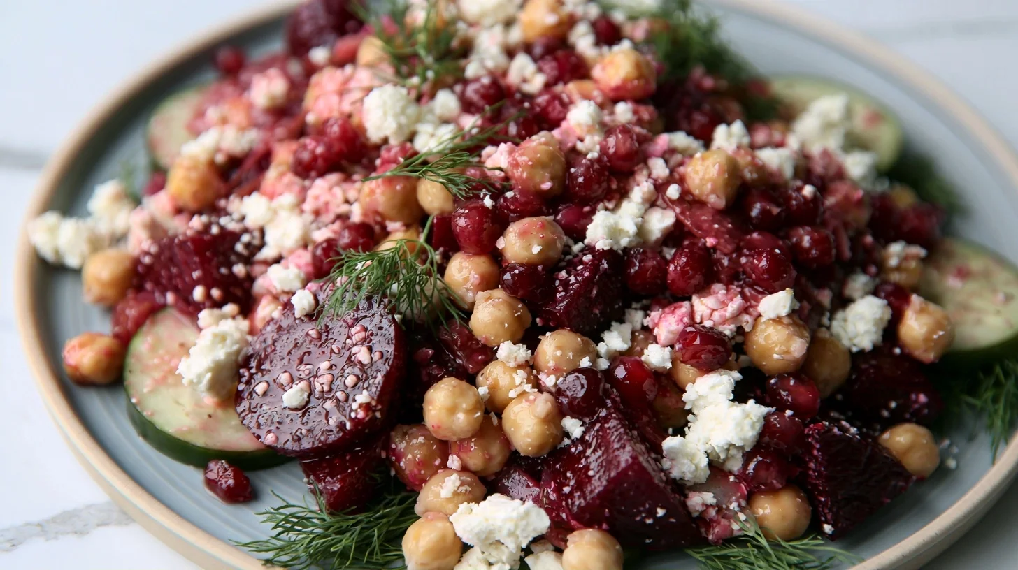 Chickpea Beet Feta Salad with Lemon Garlic Vinaigrette