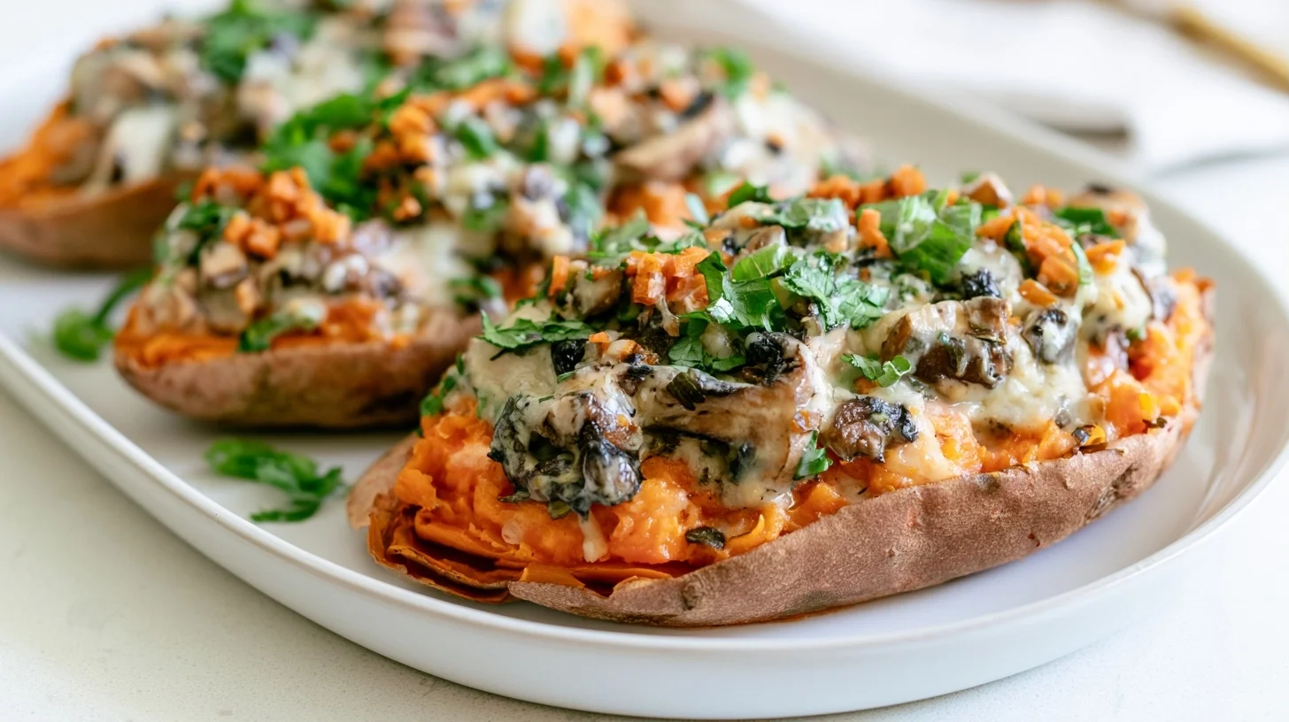 Easy Mushroom Stuffed Sweet Potatoes Recipe with Crispy Skins