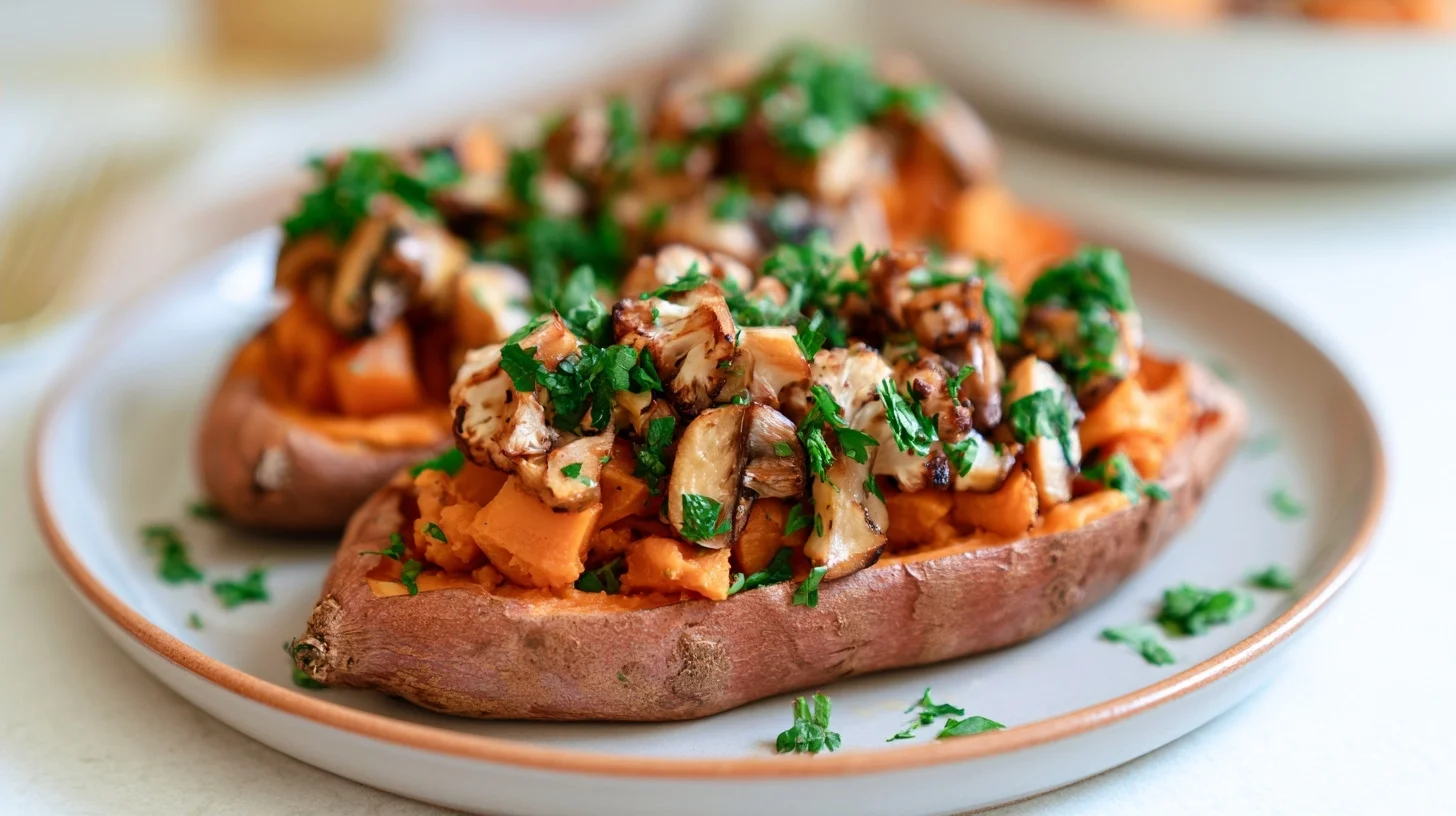 Mushroom Stuffed Sweet Potatoes