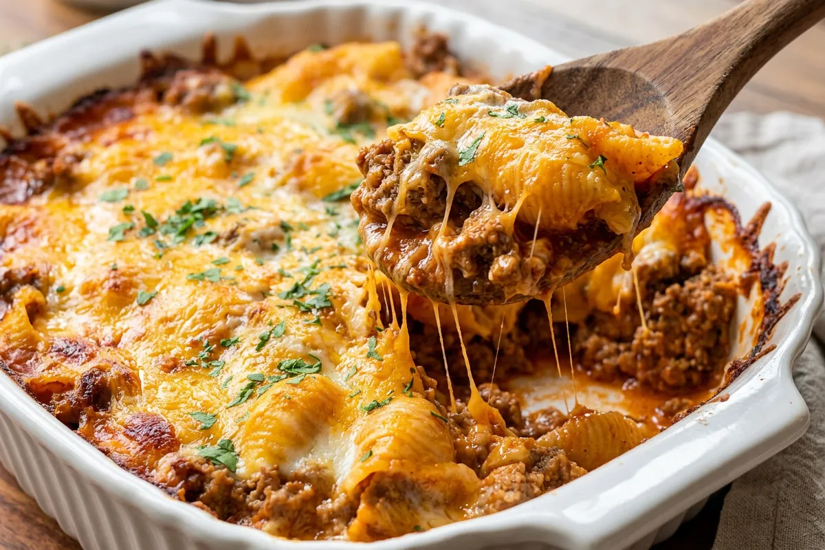 Meatloaf and Cheddar Shells Casserole