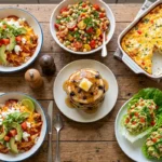 glp1 meal ideas with different high protein dishes on table