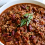 Wendy's chili recipe served in a white bowl topped with shredded cheddar cheese and sour cream