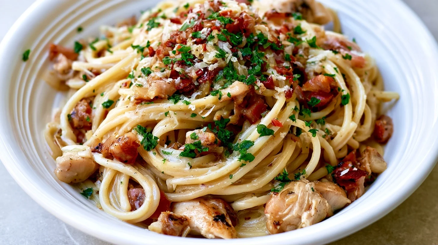 The Best Chicken Carbonara Recipe with Creamy Parmesan Sauce