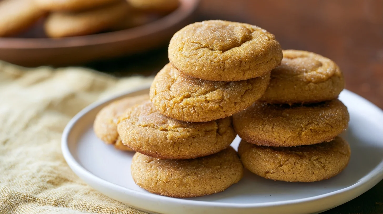 Pumpkin sugar cookies arranged on a white plate with cream cheese frosting and fall decorations