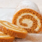 Pumpkin roll recipe with cream cheese filling viewed from above