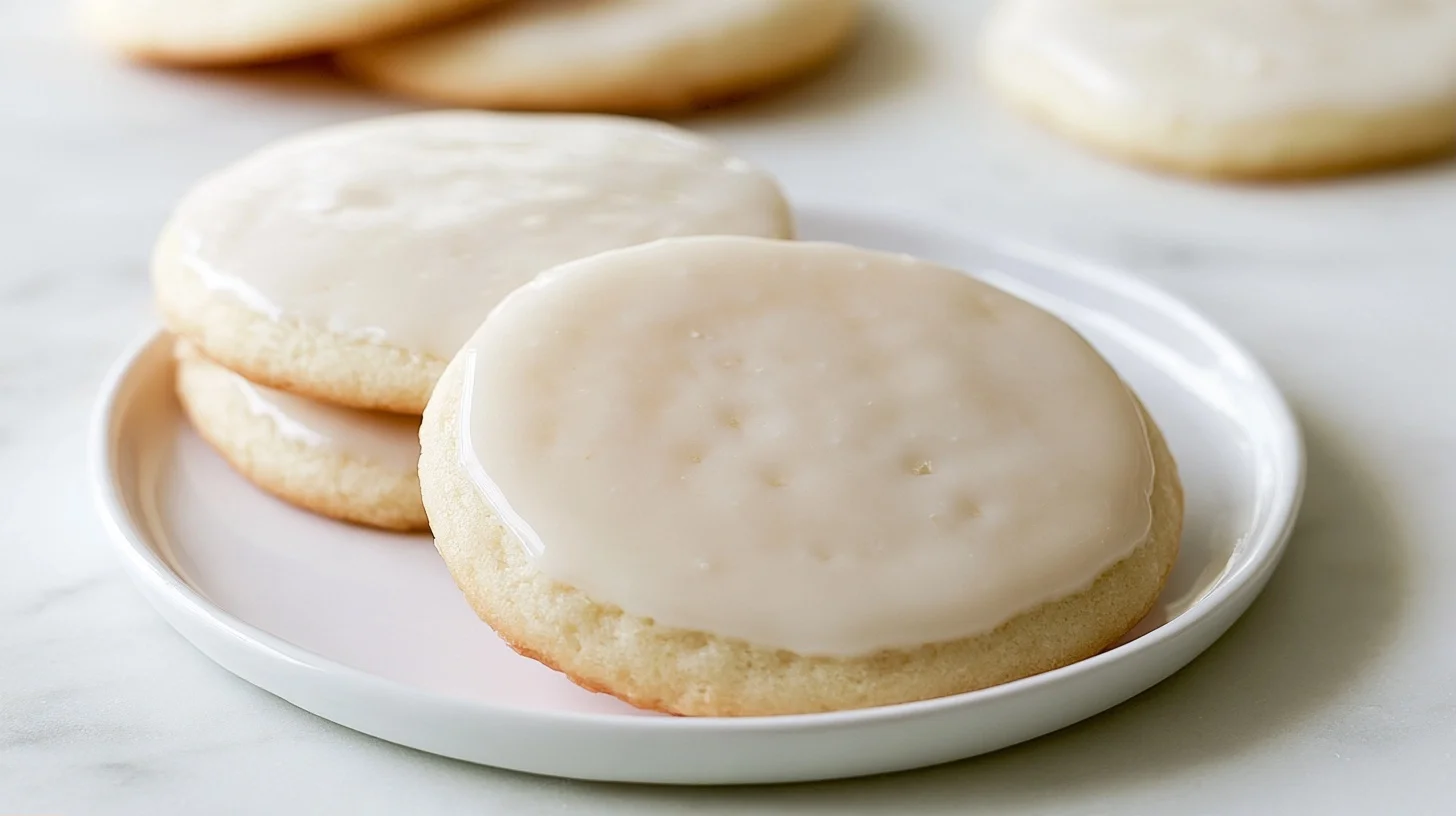 Sugar cookie icing in a white bowl with a whisk, showing a smooth glossy glaze