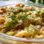 cabbage macaroni and cheese served in a white bowl with creamy cheese sauce coating tender pasta and cabbage